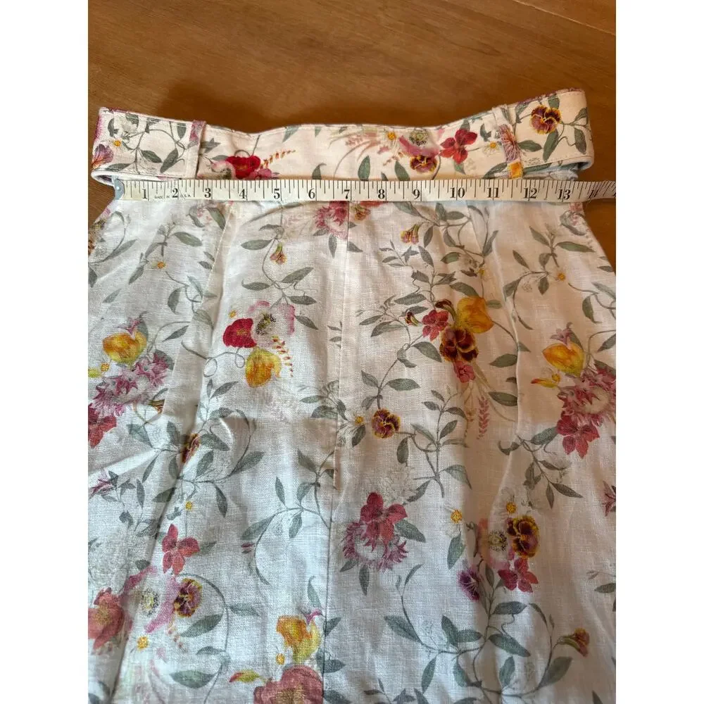Zimmermann Women's Linen Midi Floral Belted Elka Vine Ivory Wonderland Skirt